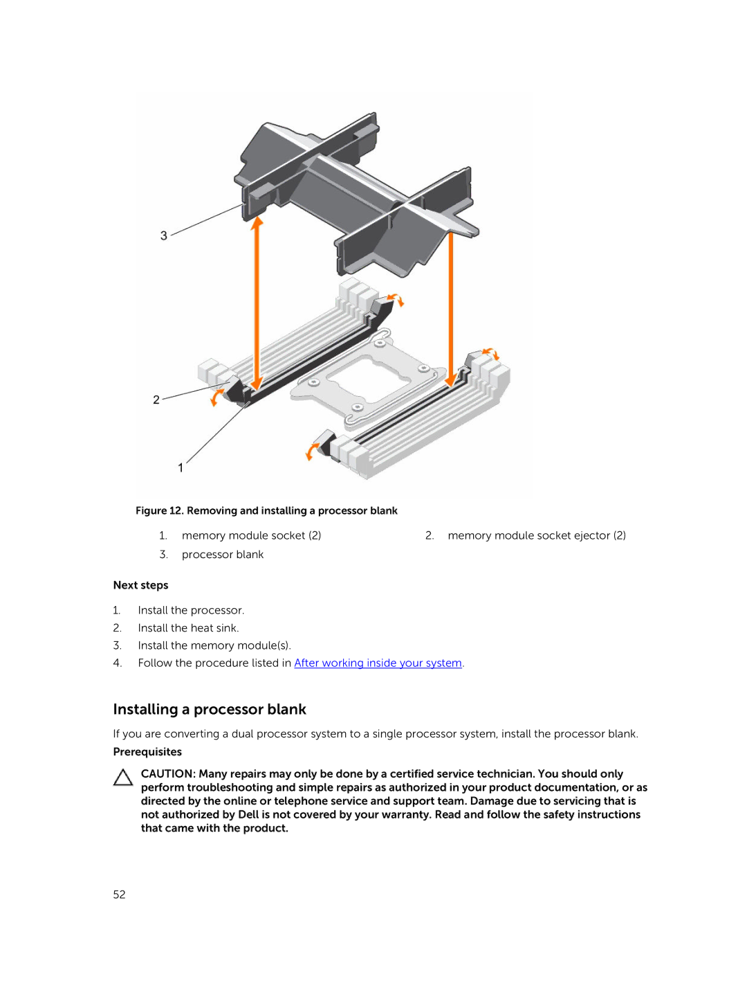 Dell C4130 owner manual Installing a processor blank, Removing and installing a processor blank 