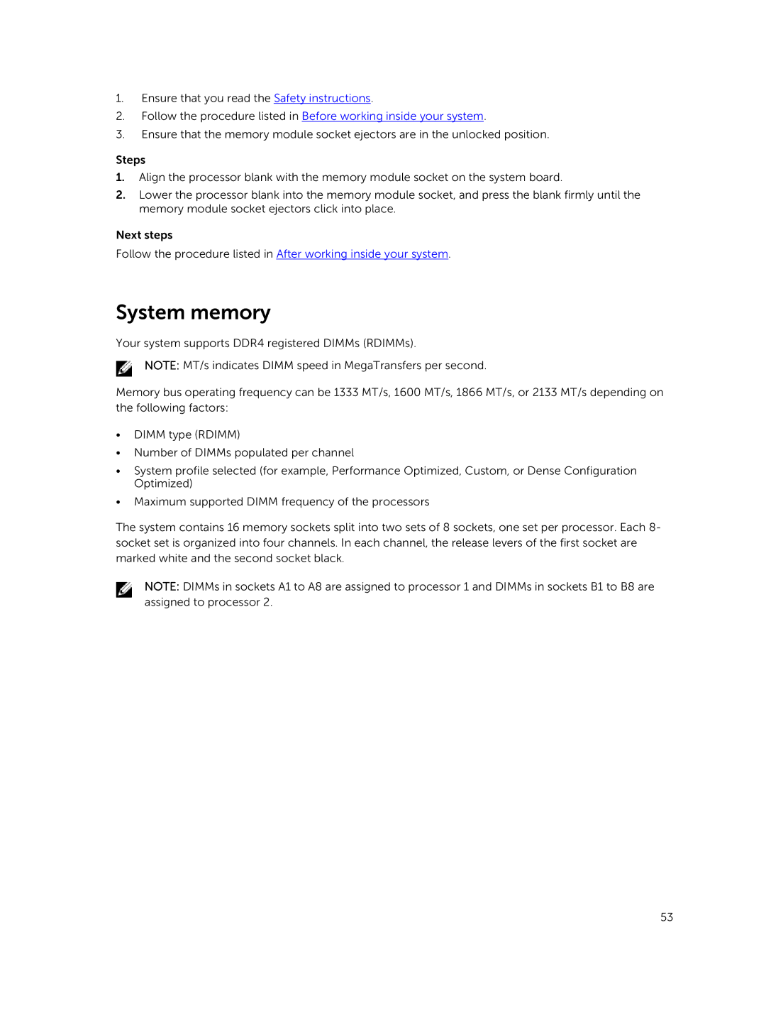 Dell C4130 owner manual System memory 