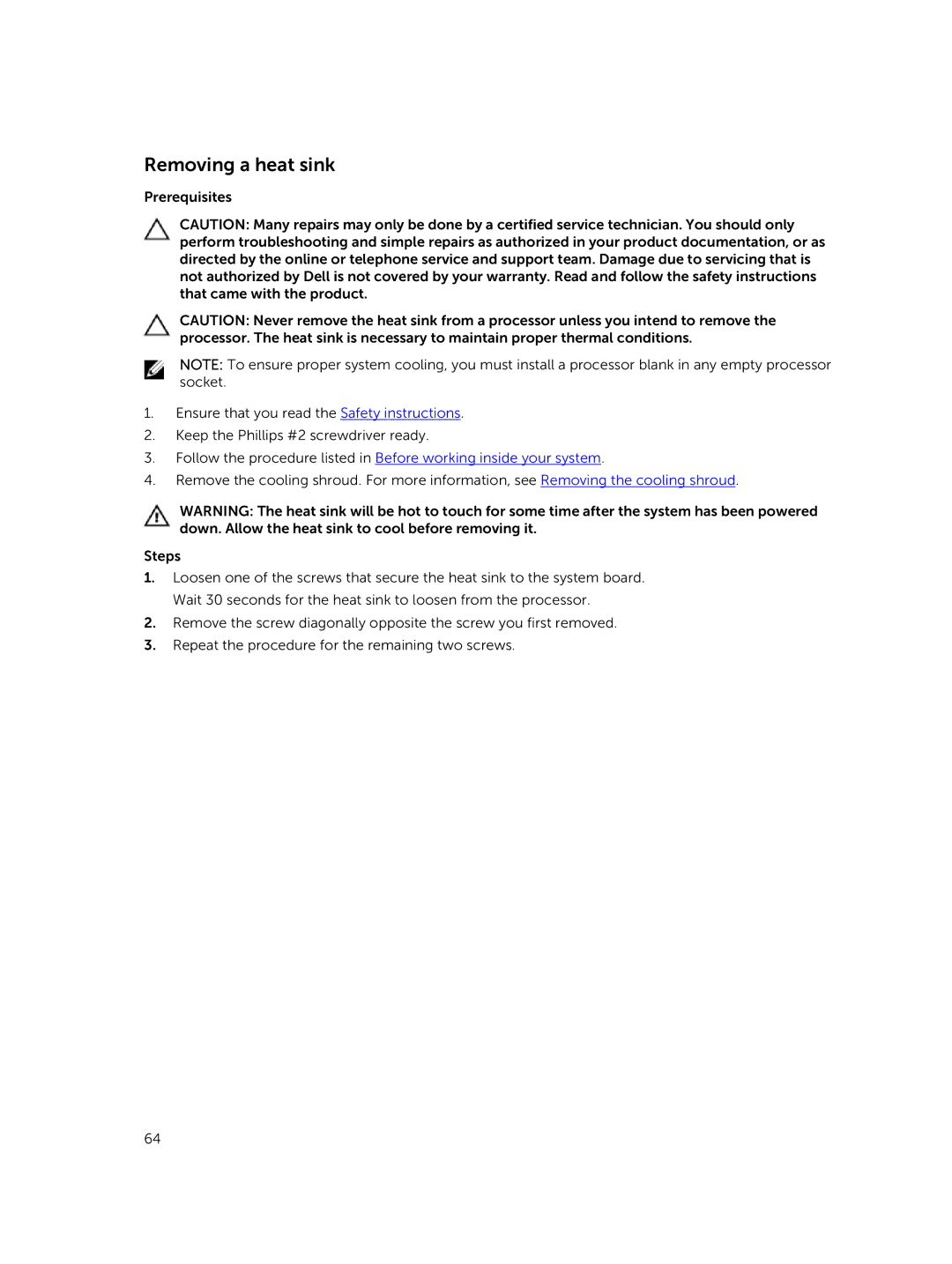 Dell C4130 owner manual Removing a heat sink 