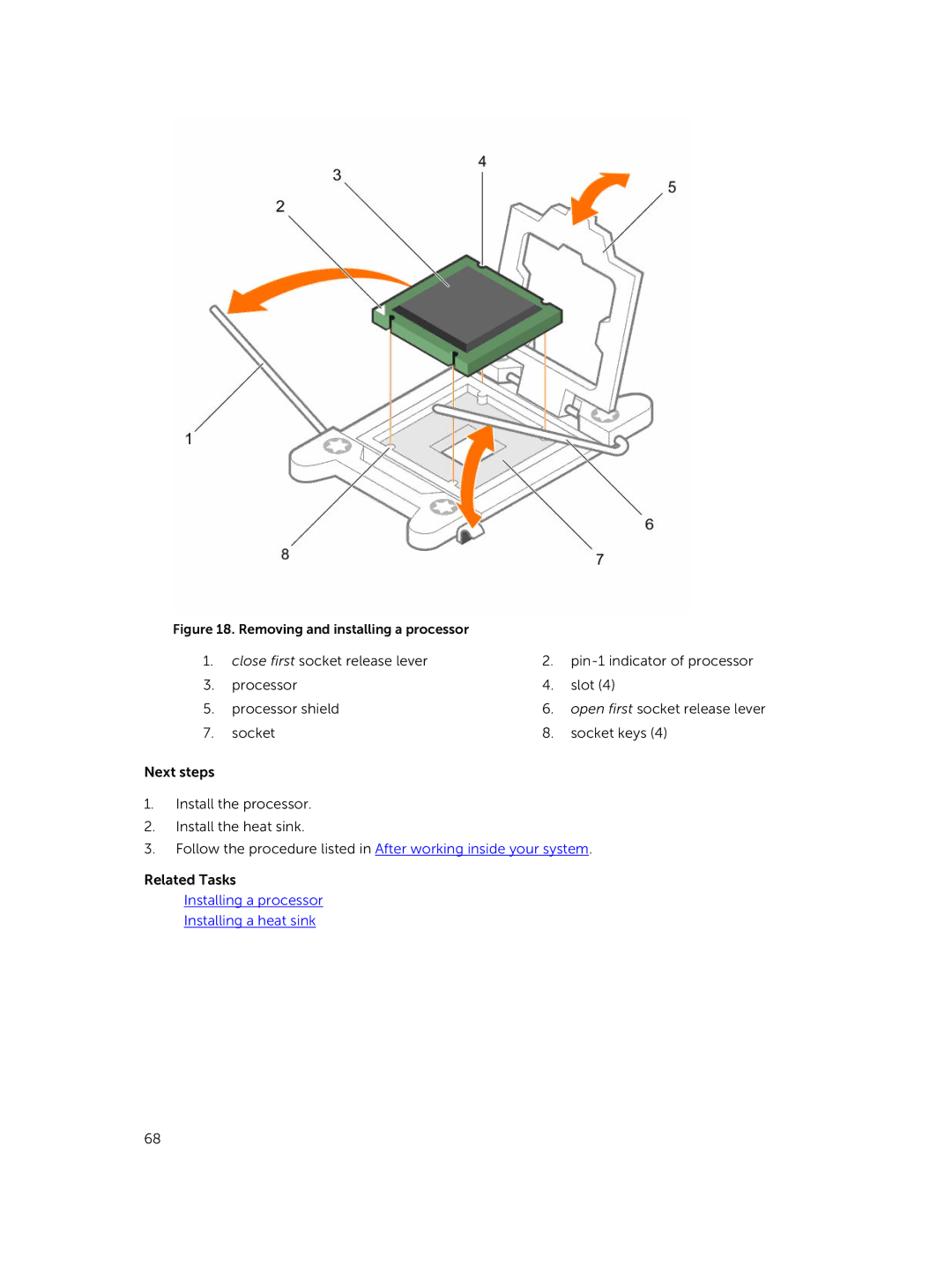 Dell C4130 owner manual Installing a processor Installing a heat sink 