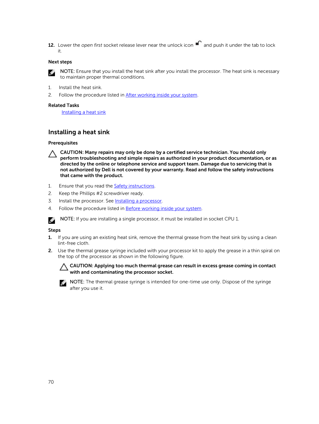 Dell C4130 owner manual Installing a heat sink 