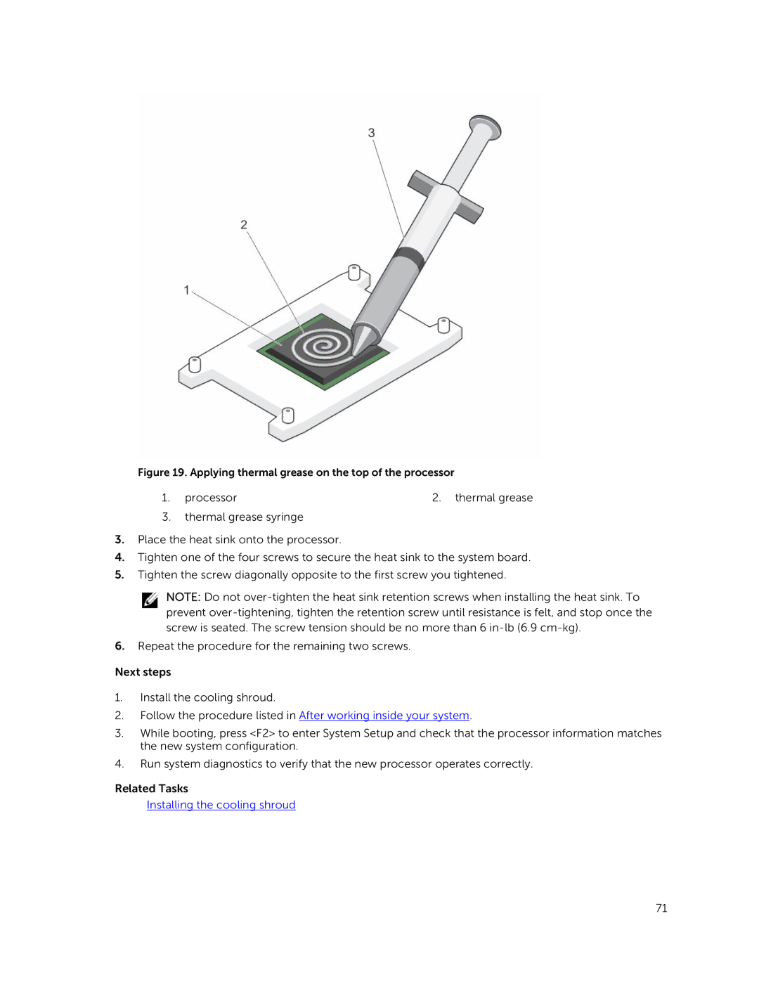 Dell C4130 owner manual Applying thermal grease on the top of the processor 