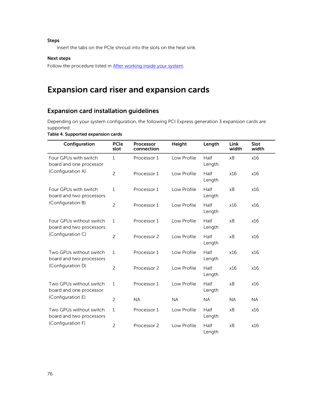 Dell C4130 owner manual Expansion card riser and expansion cards, Expansion card installation guidelines 