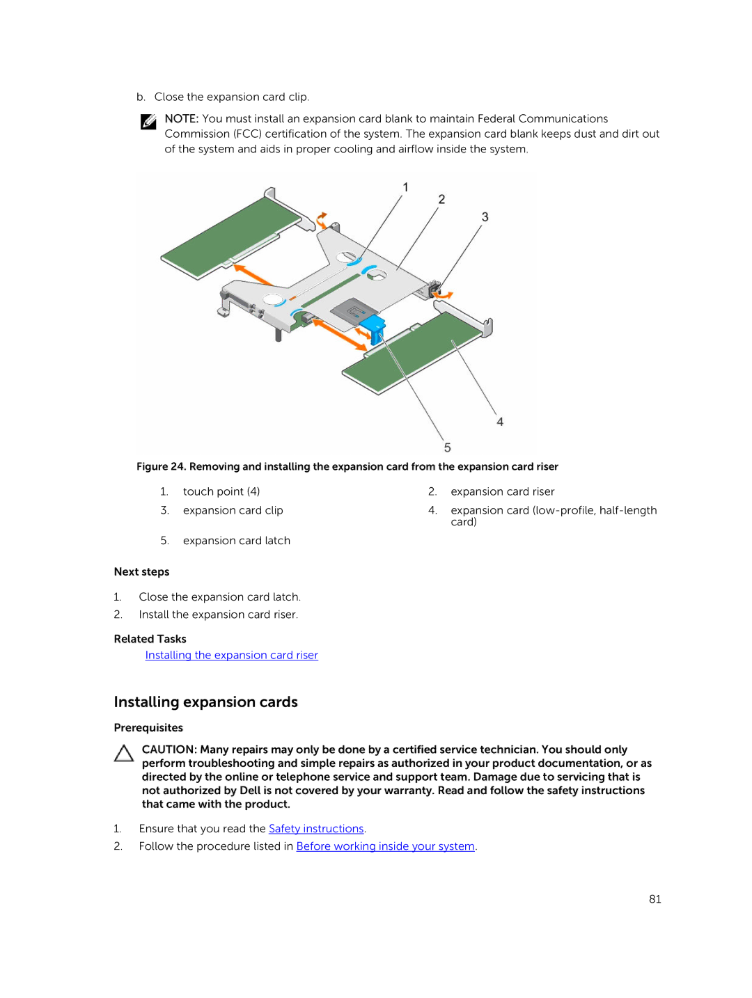 Dell C4130 owner manual Installing expansion cards 