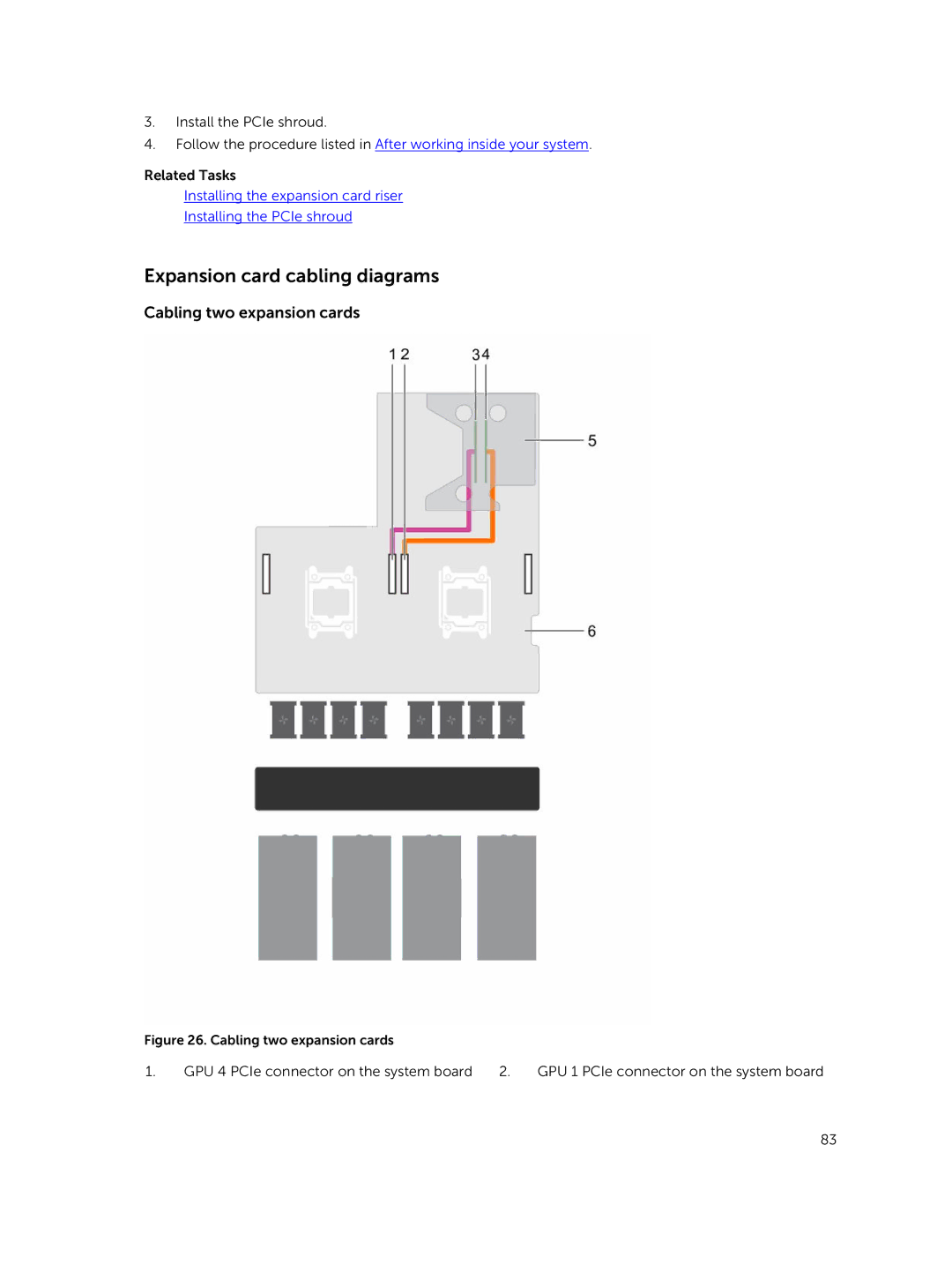 Dell C4130 owner manual Expansion card cabling diagrams, Cabling two expansion cards 