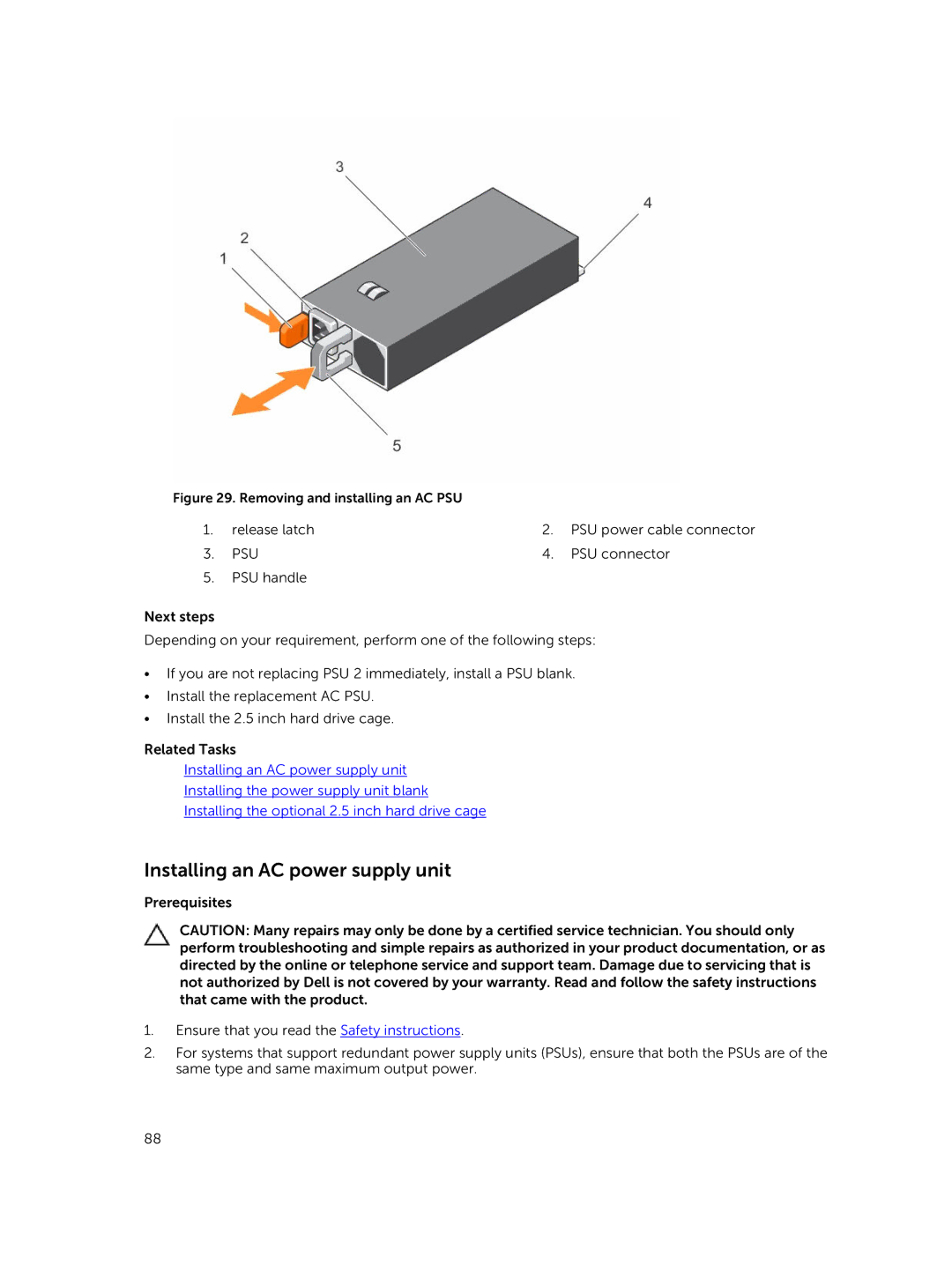 Dell C4130 owner manual Installing an AC power supply unit, Psu 