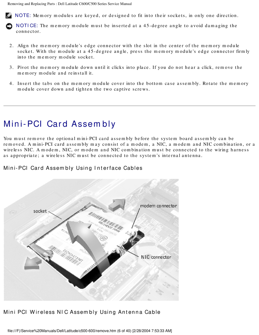 Dell C500 manual Mini-PCI Card Assembly 