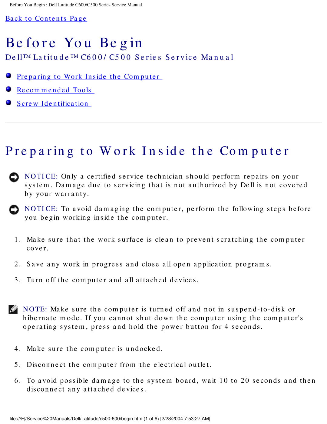 Dell C500 manual Before You Begin 