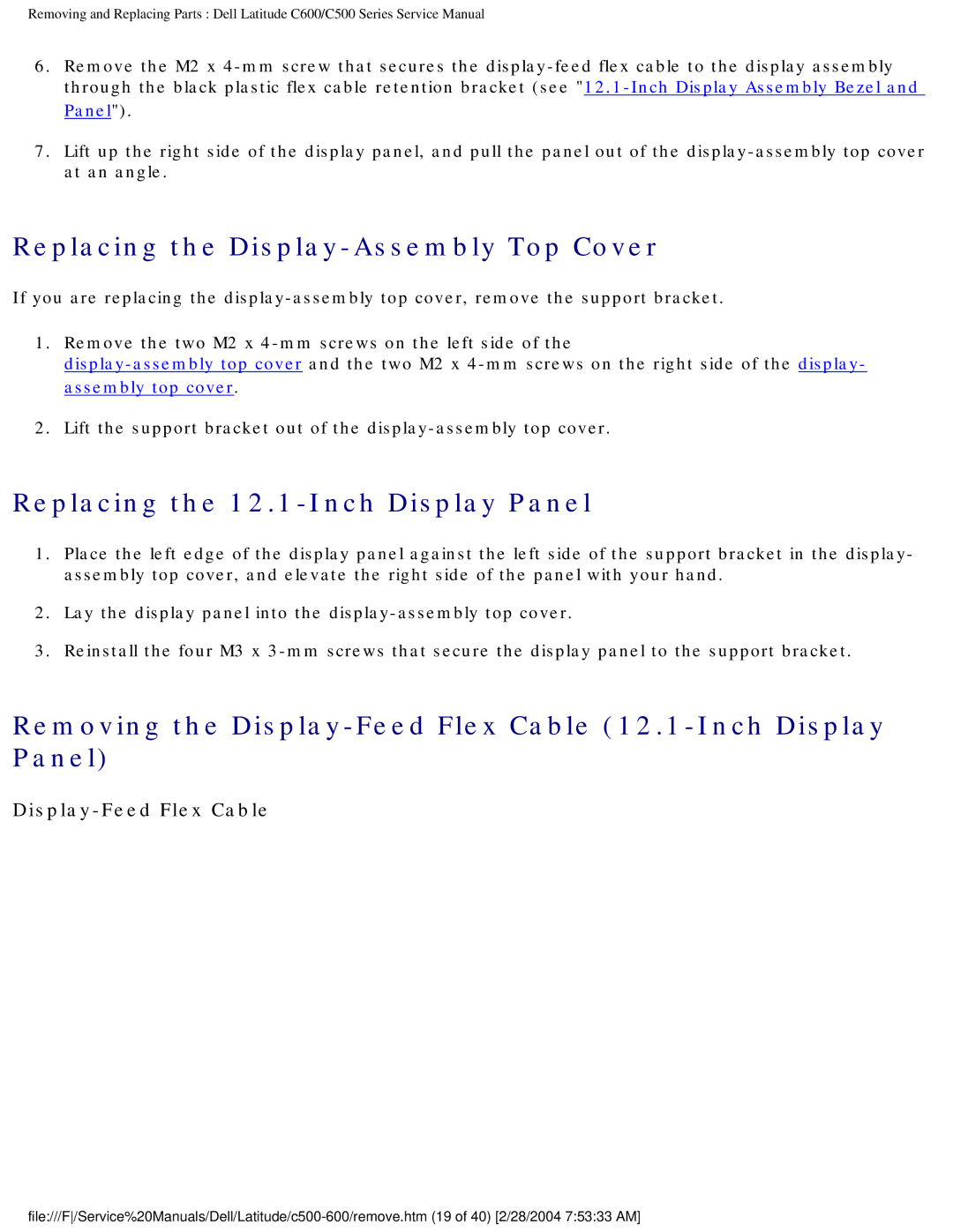 Dell C500 manual Replacing the Display-Assembly Top Cover, Replacing the 12.1-Inch Display Panel 