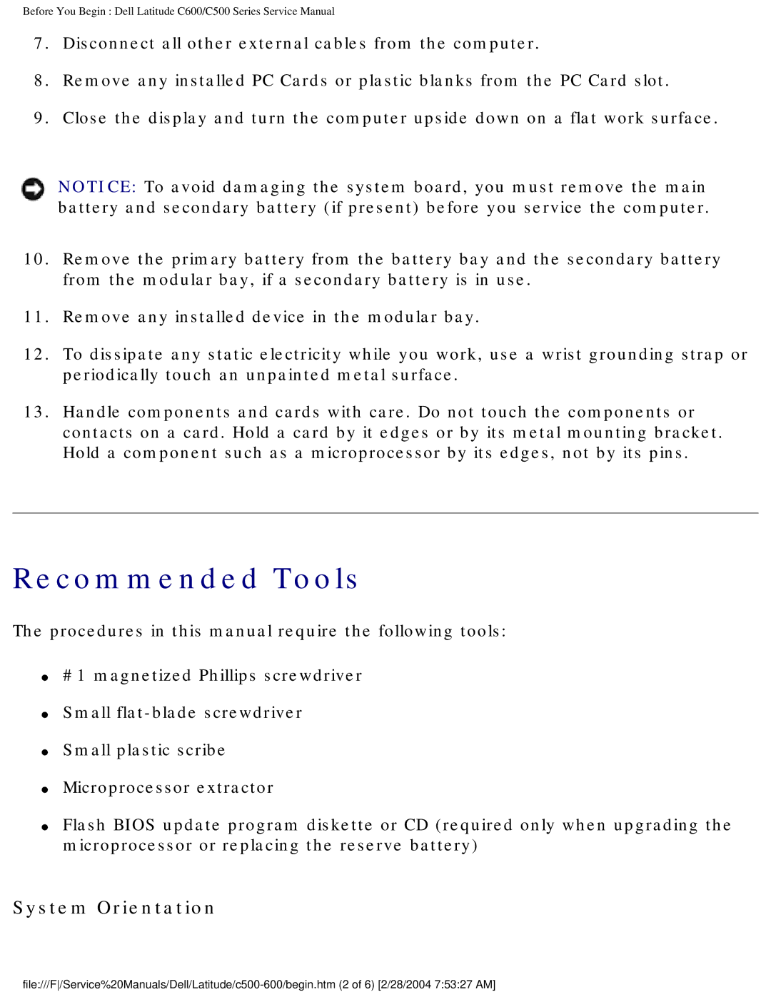 Dell C500 manual Recommended Tools 