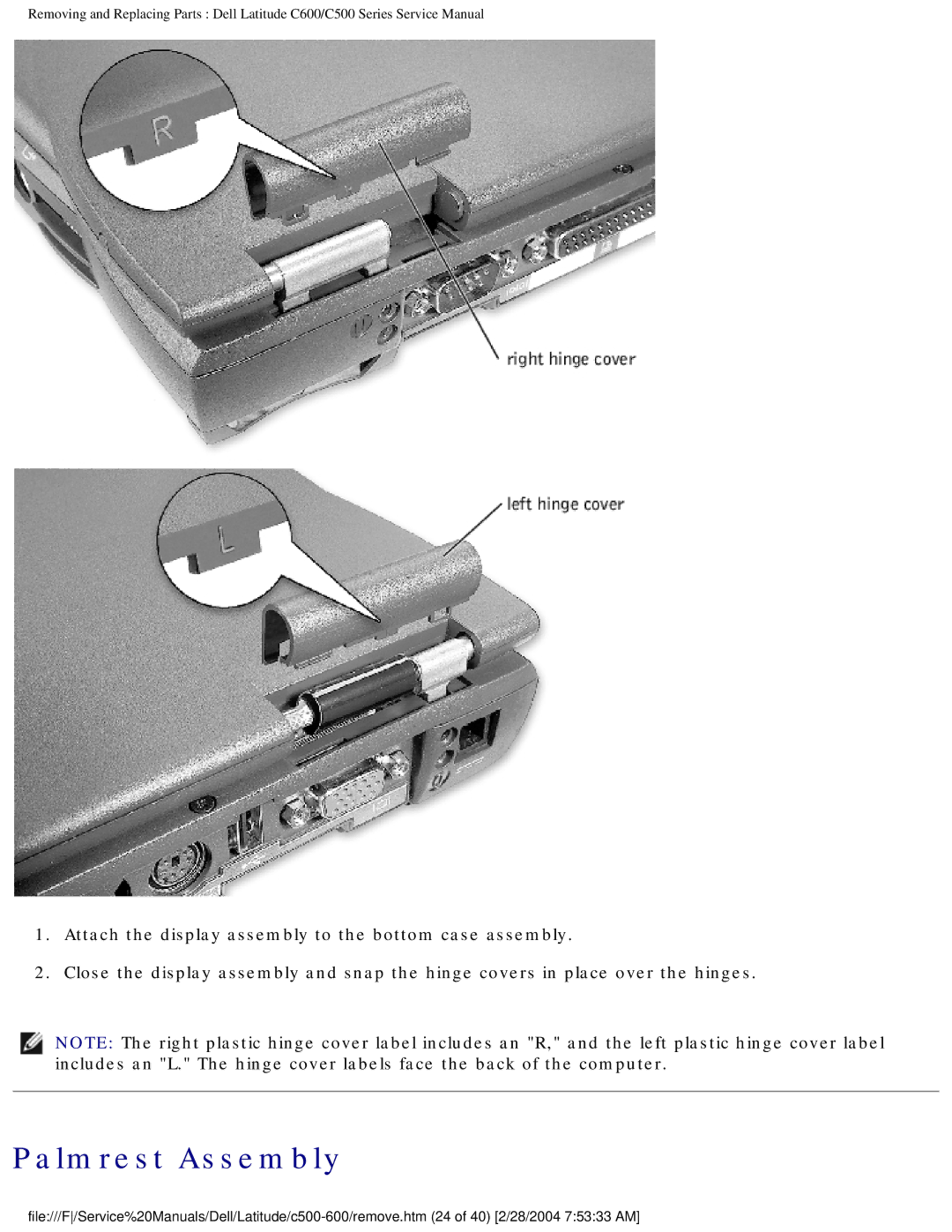 Dell C500 manual Palmrest Assembly 