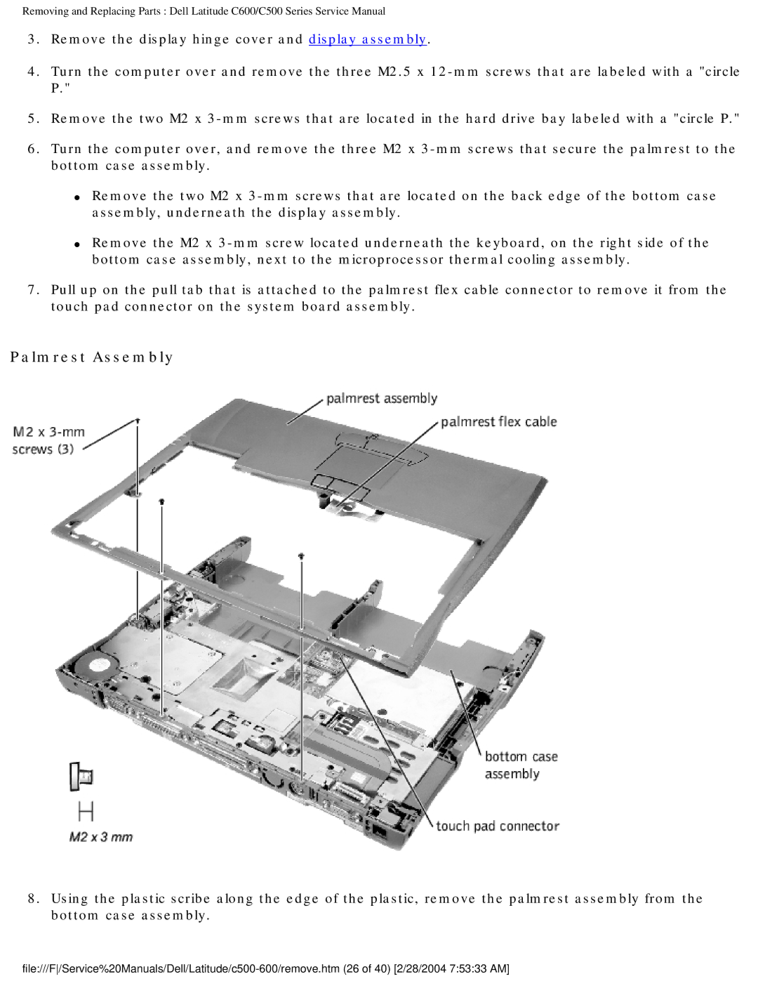 Dell C500 manual Palmrest Assembly 