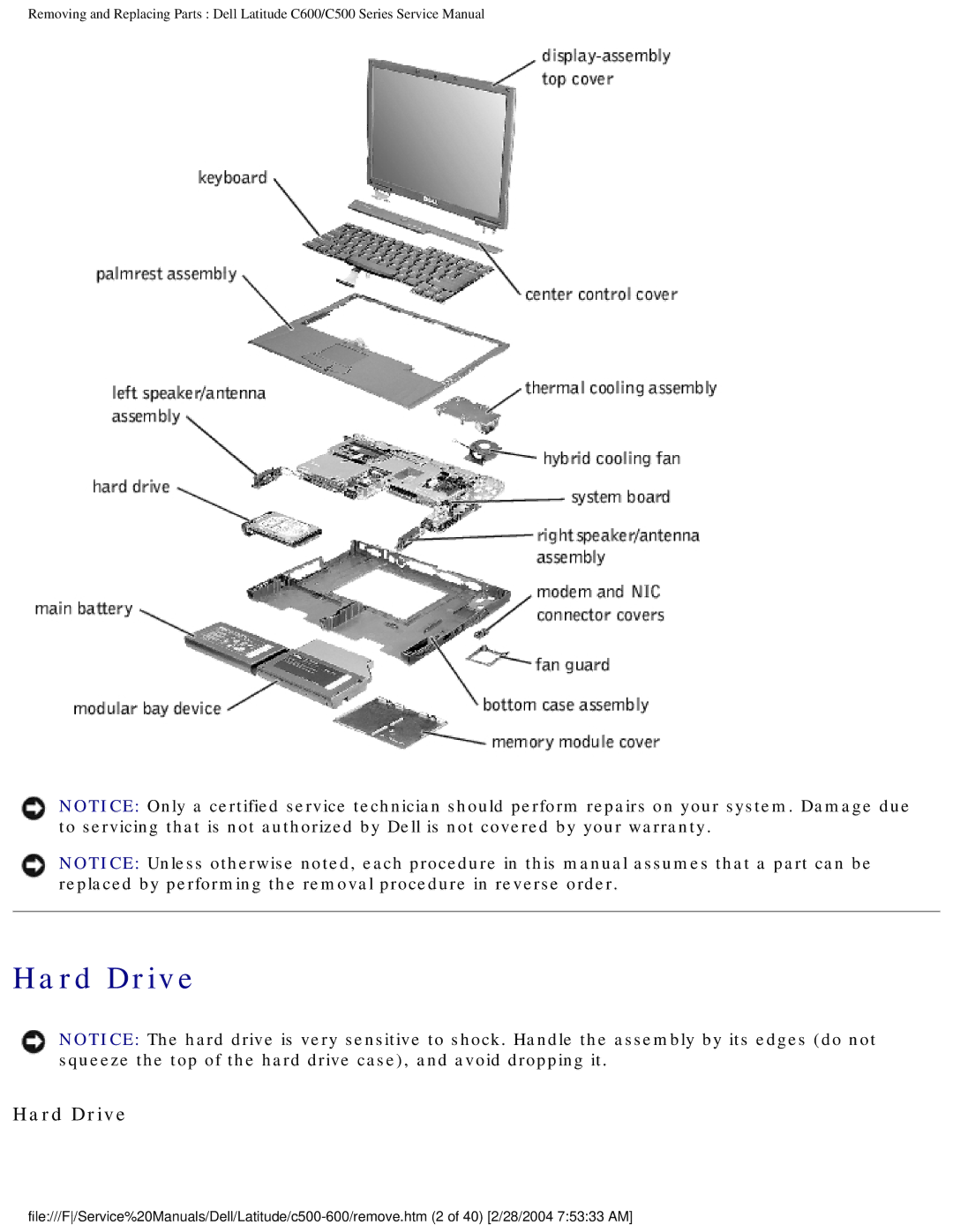 Dell C500 manual Hard Drive 