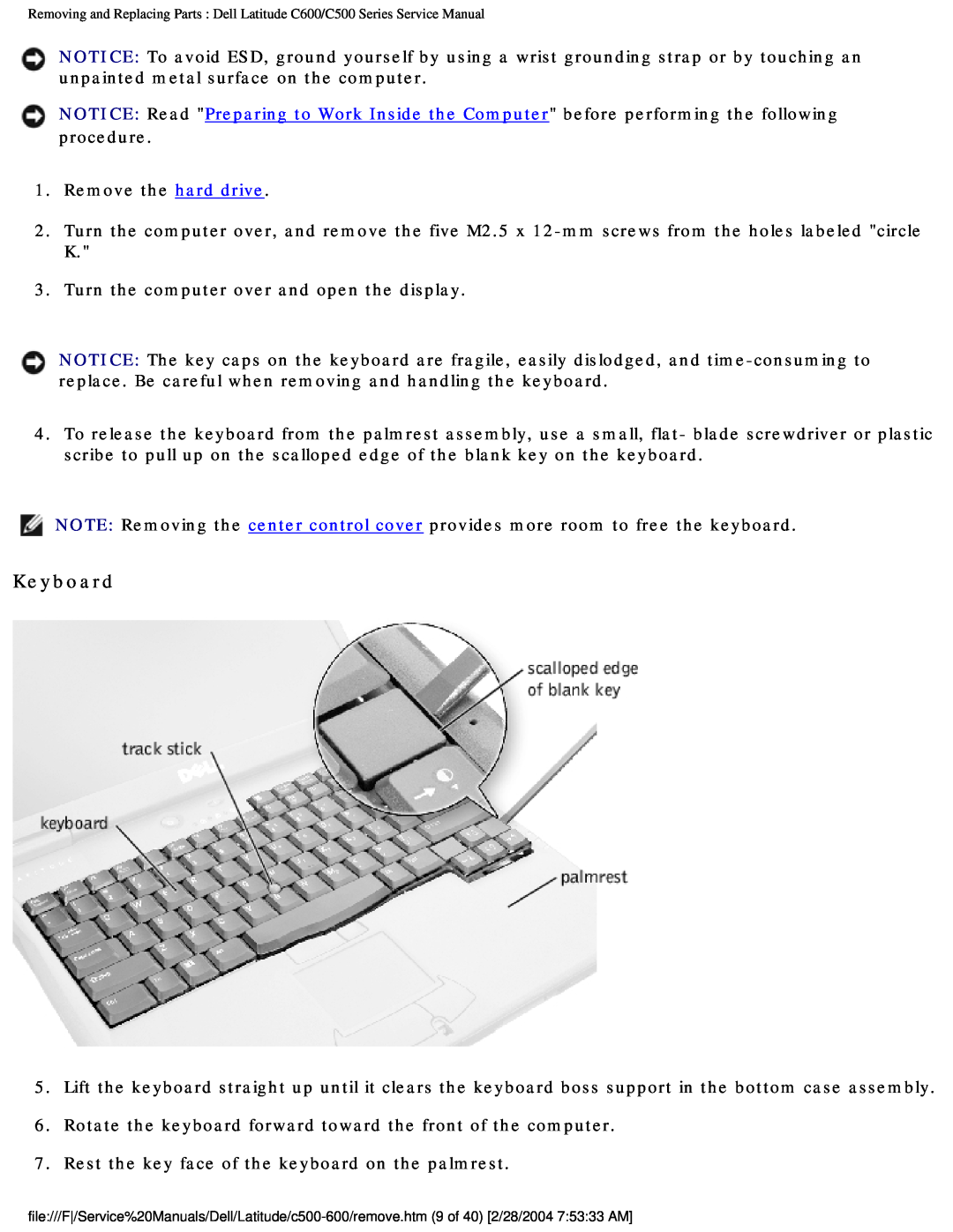 Dell C500 manual Keyboard 