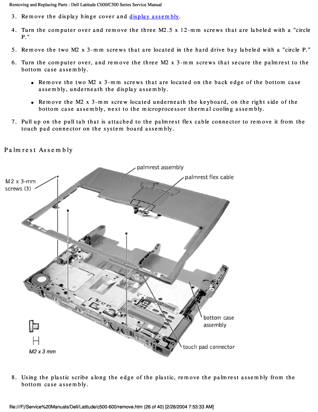 Dell C500 manual Palmrest Assembly 