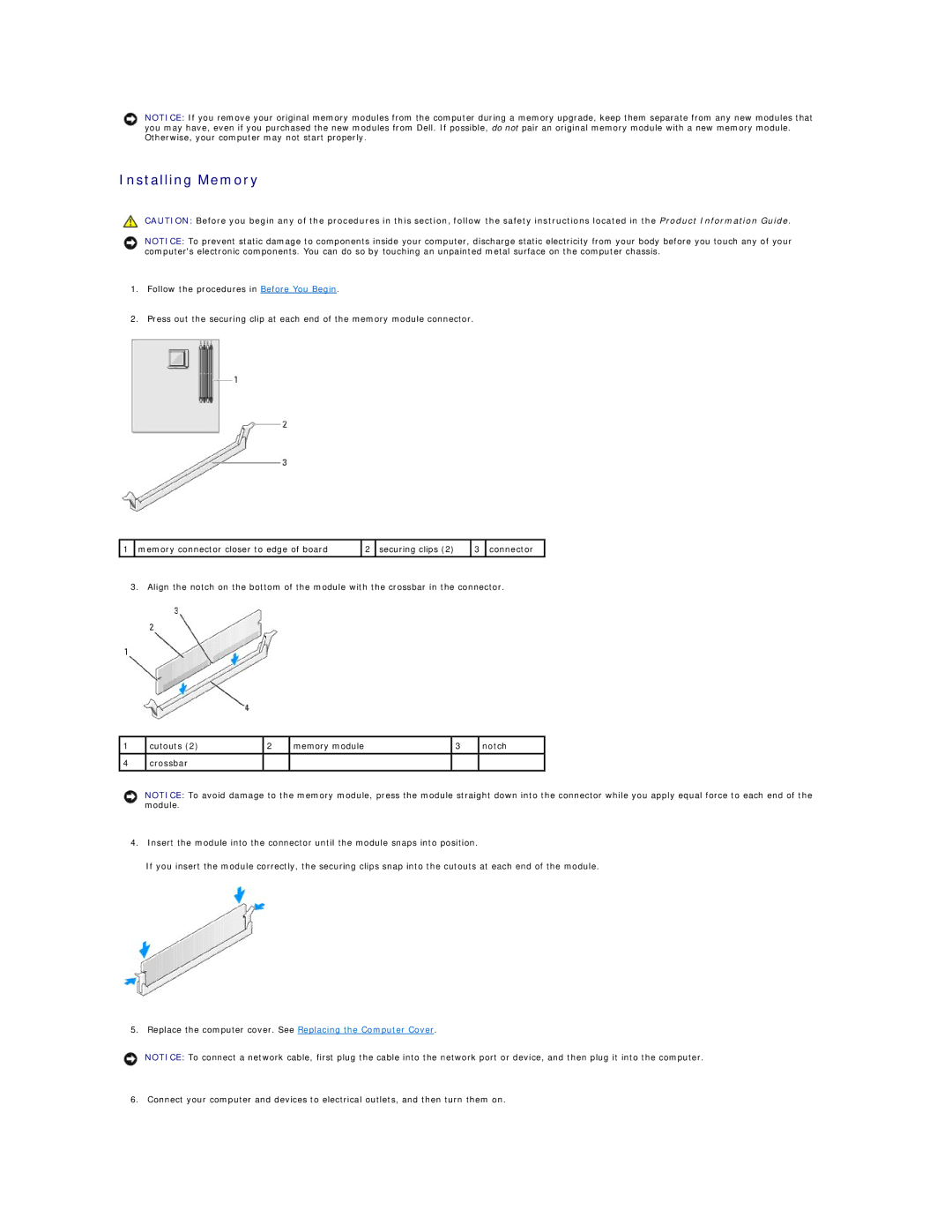 Dell C521 specifications Installing Memory 