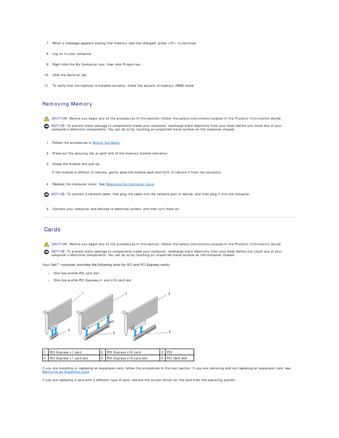 Dell C521 specifications Cards, Removing Memory 