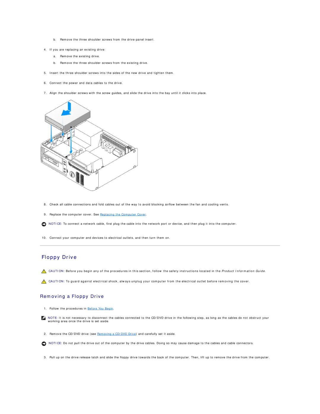 Dell C521 specifications Removing a Floppy Drive 