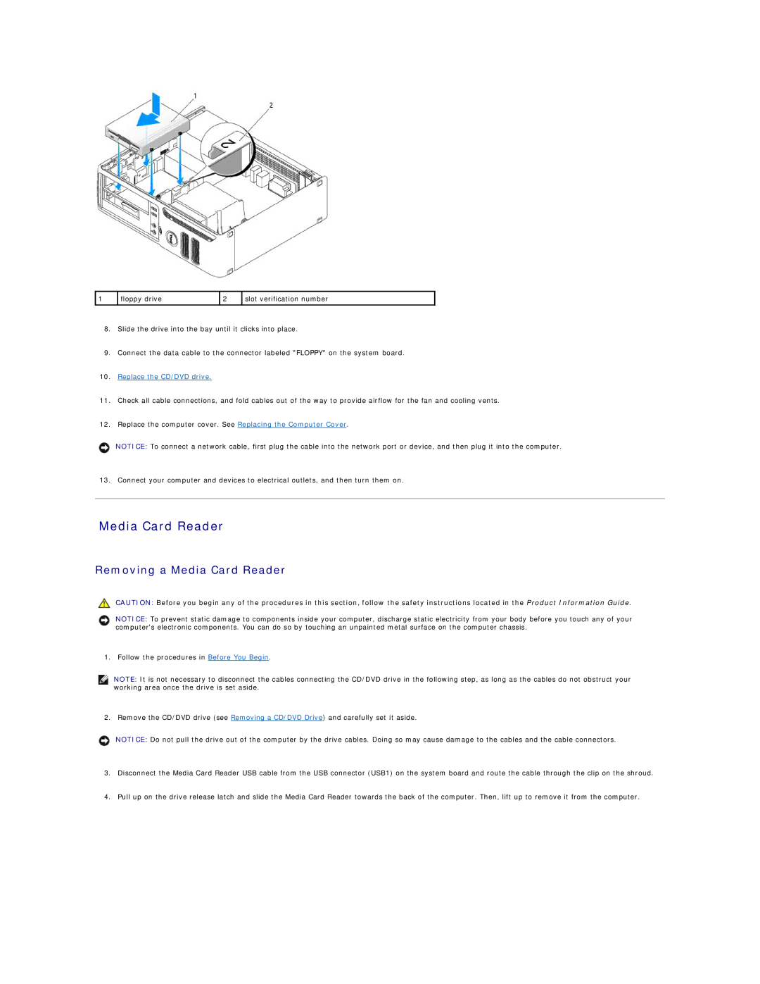 Dell C521 specifications Removing a Media Card Reader 