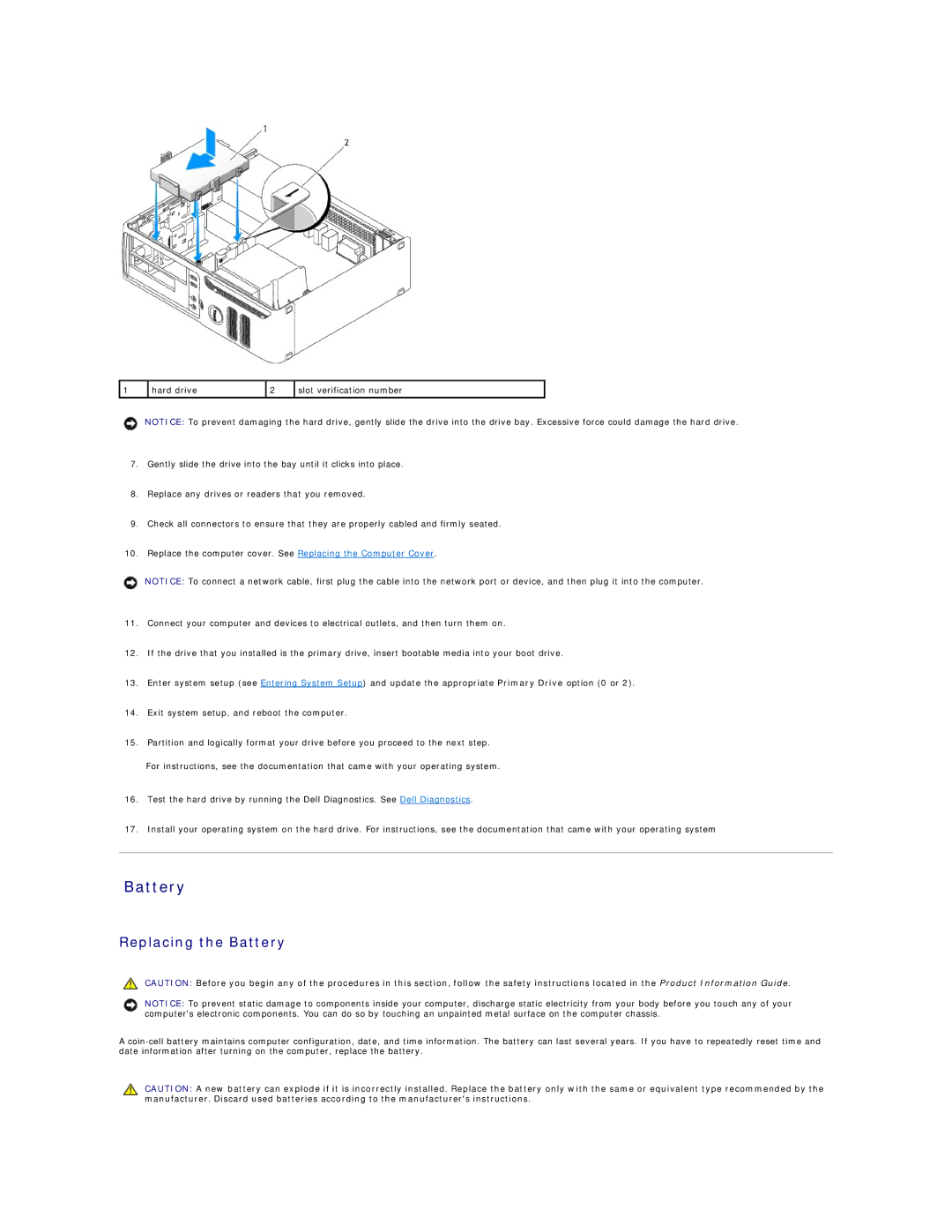 Dell C521 specifications Replacing the Battery 