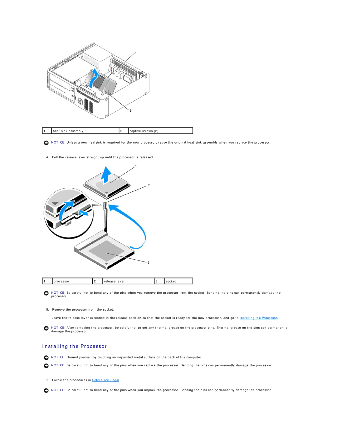 Dell C521 specifications Installing the Processor 