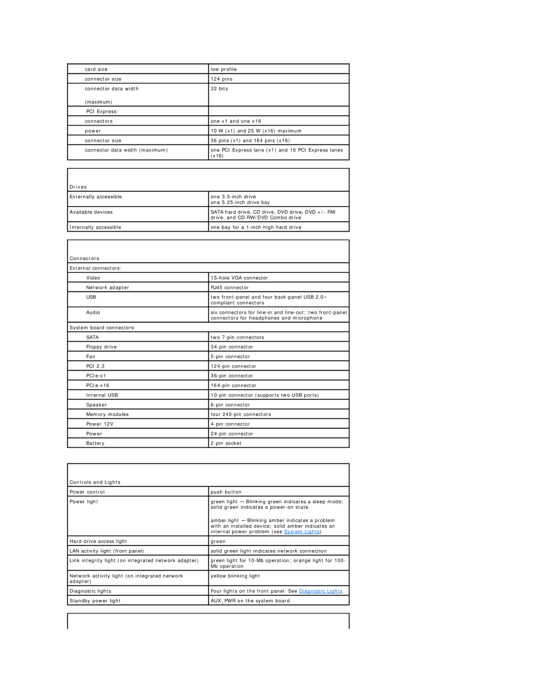 Dell C521 specifications Drives, Connectors, Controls and Lights 