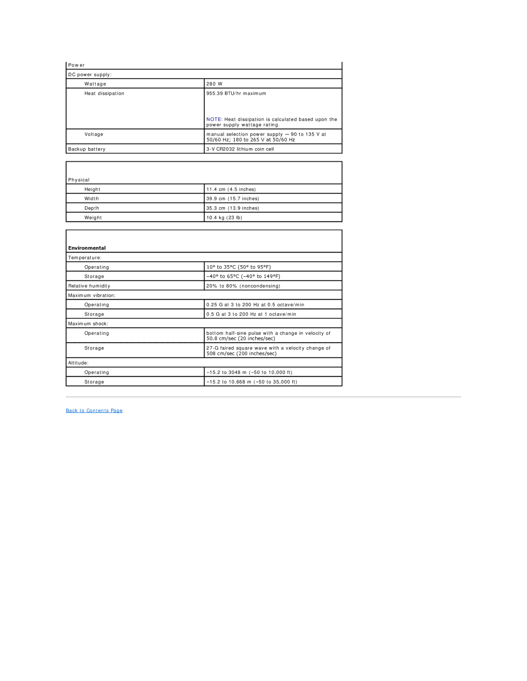 Dell C521 specifications Power, Physical, Environmental 