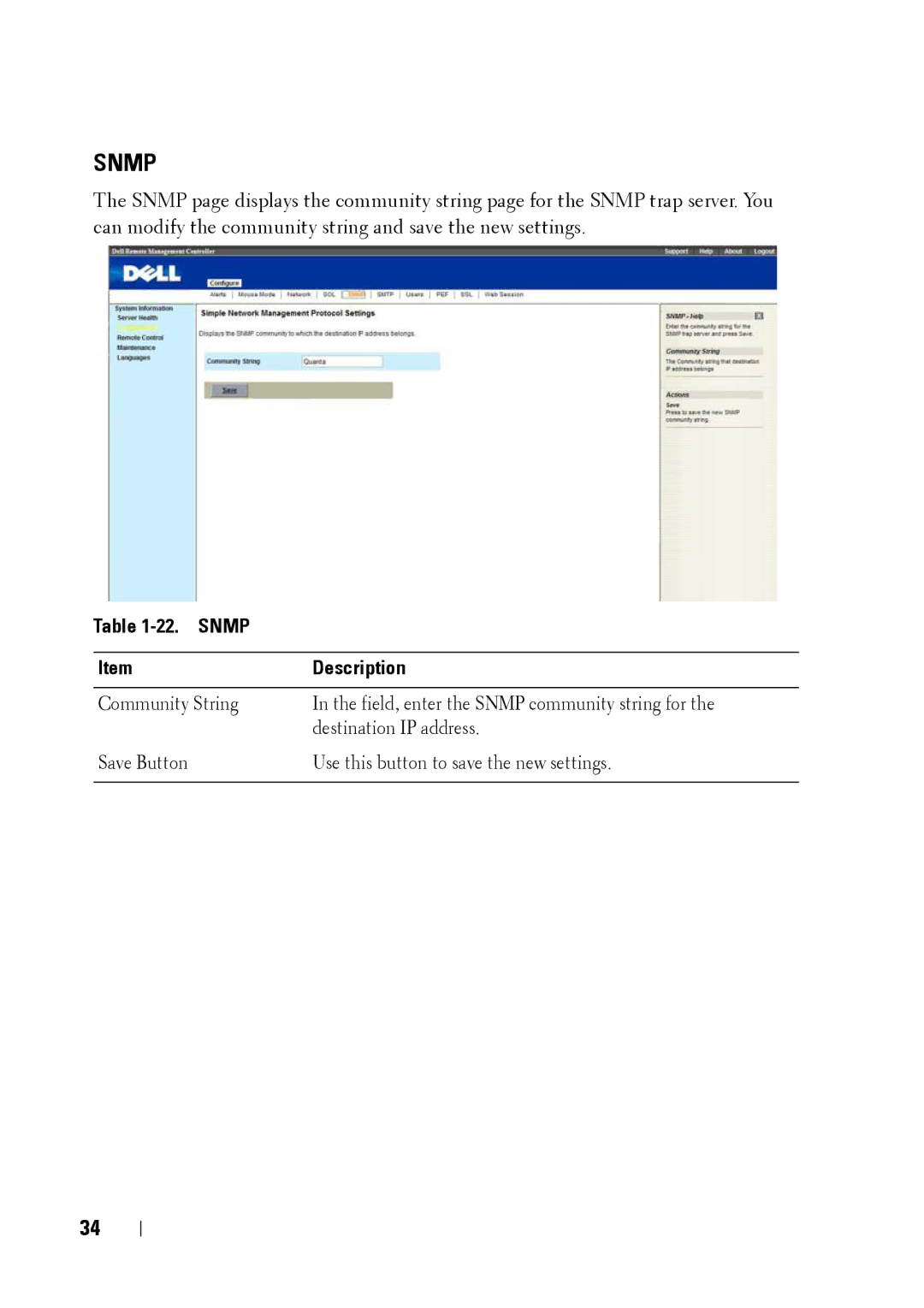 Dell C5220 manual Snmp Description 