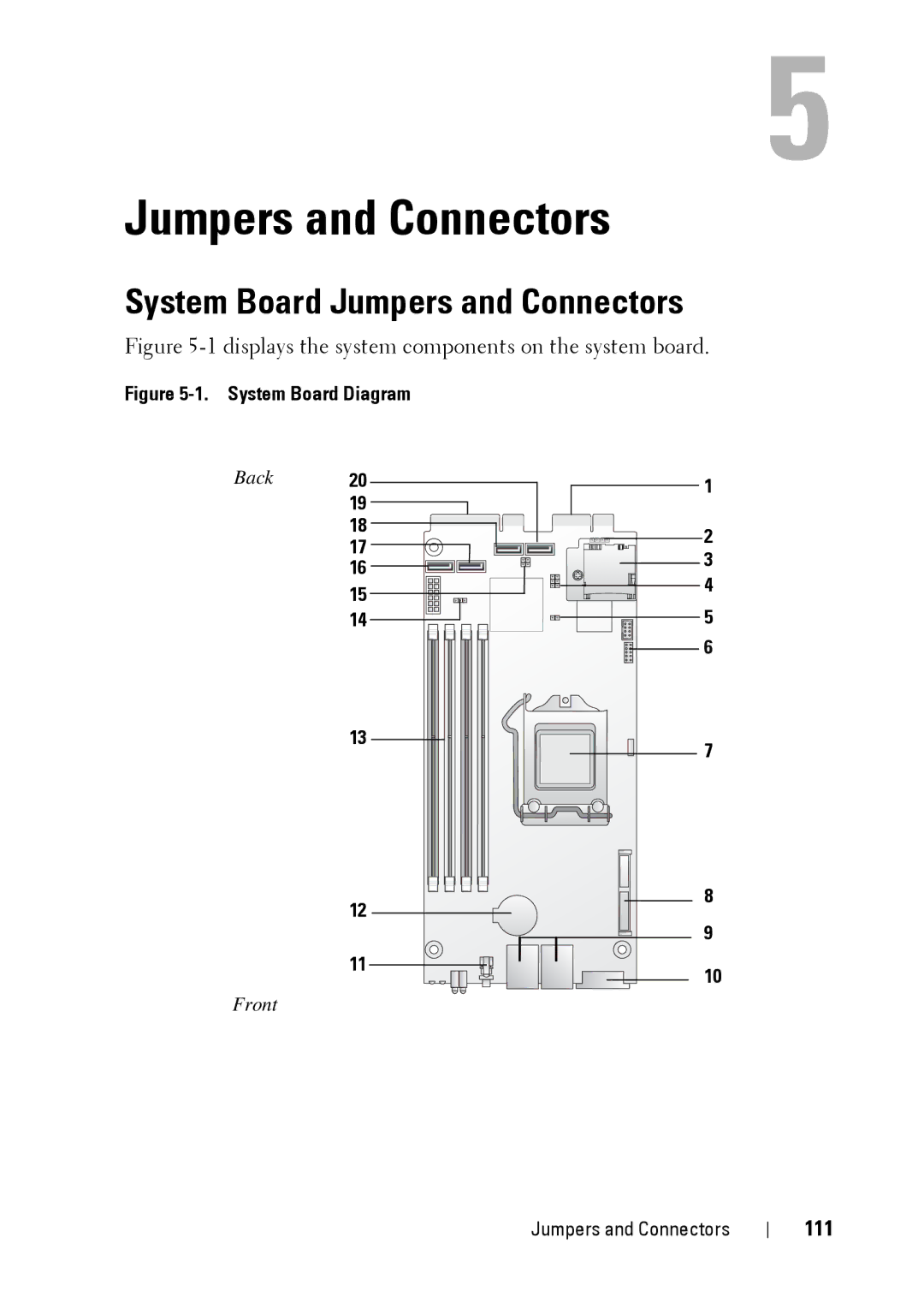 Dell C5220 owner manual System Board Jumpers and Connectors, 111 