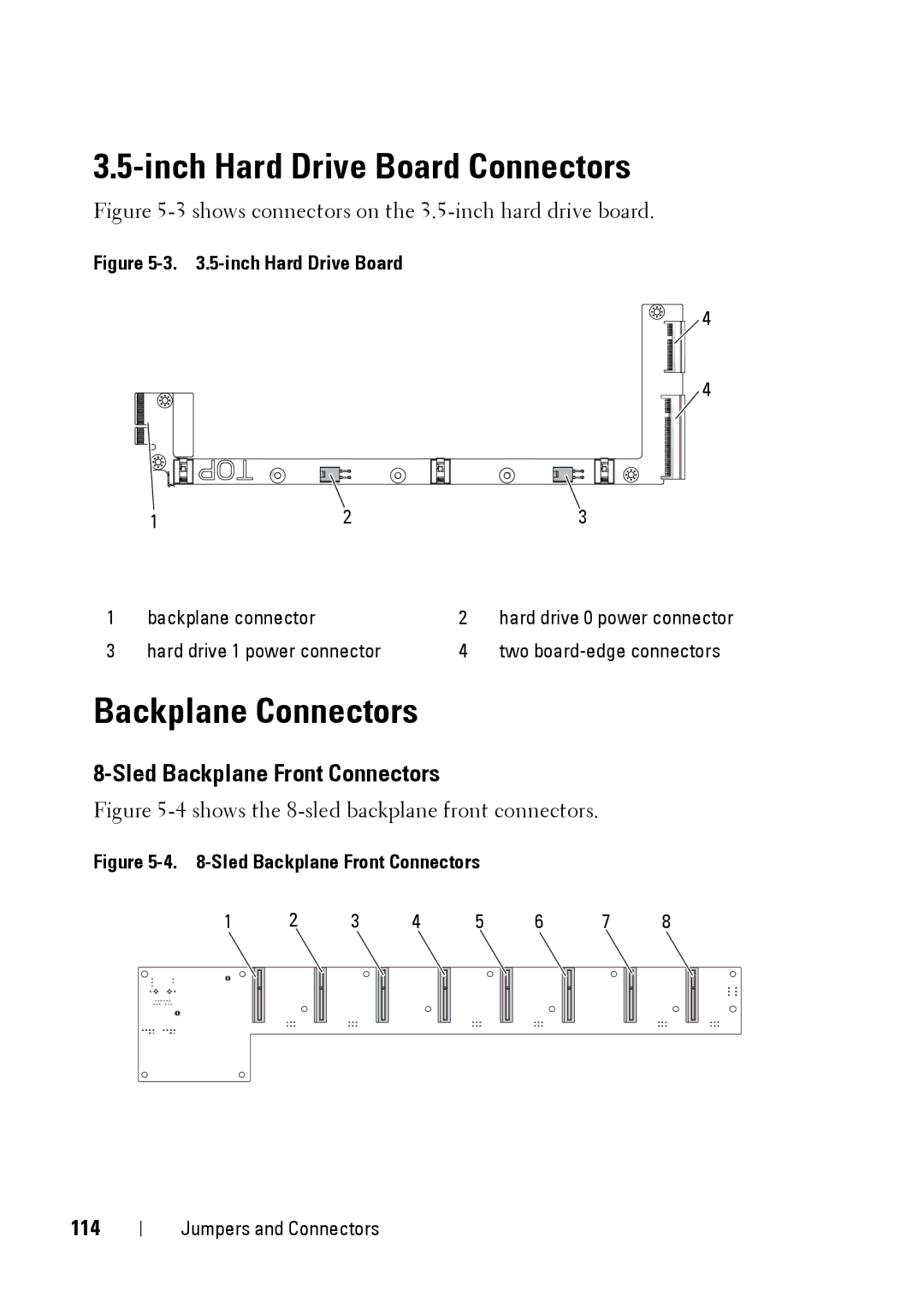 Dell C5220 owner manual Backplane Connectors, Sled Backplane Front Connectors, 114 