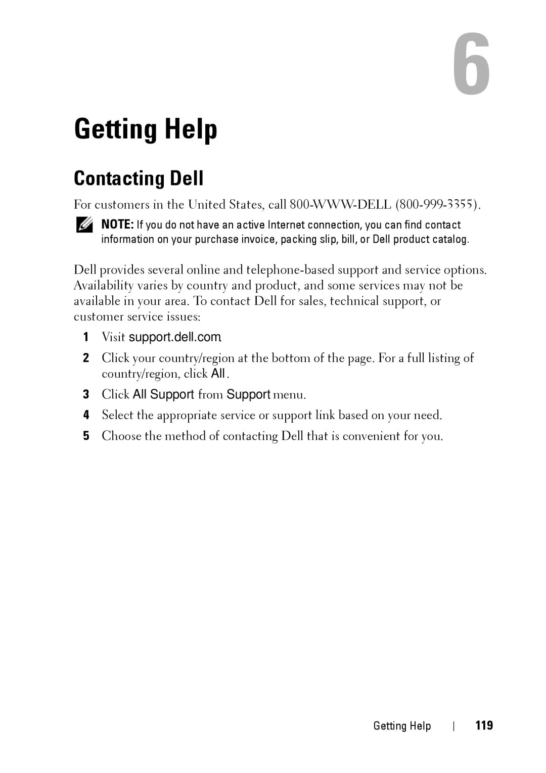 Dell C5220 owner manual Contacting Dell, 119 