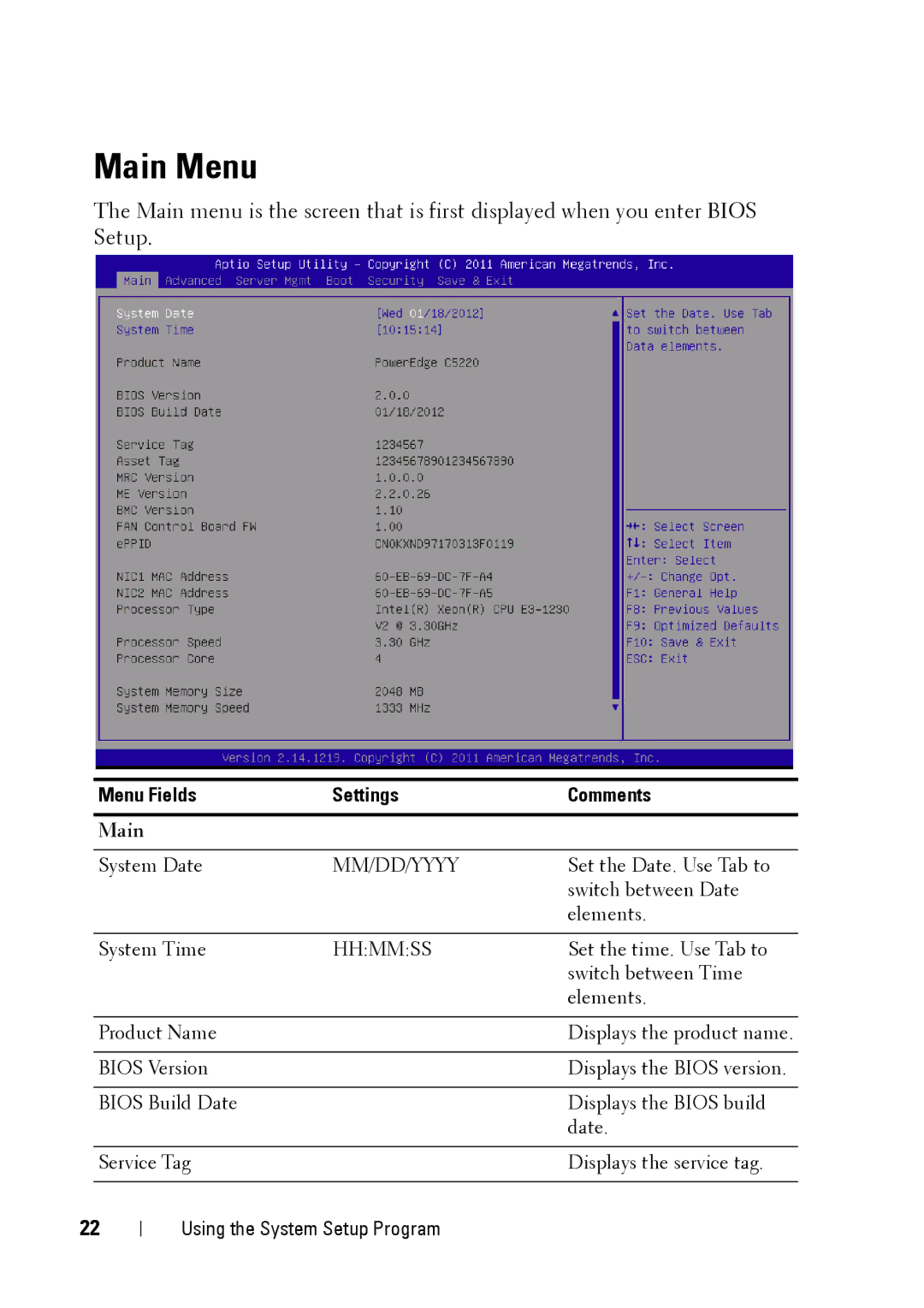 Dell C5220 owner manual Main Menu 