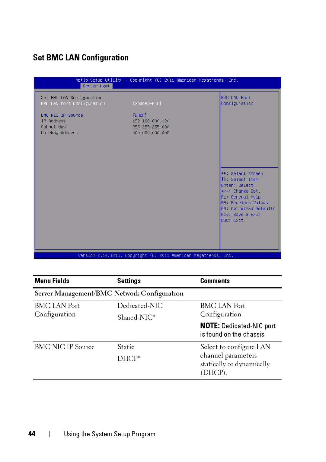 Dell C5220 owner manual Set BMC LAN Configuration, Server Management/BMC Network Configuration 