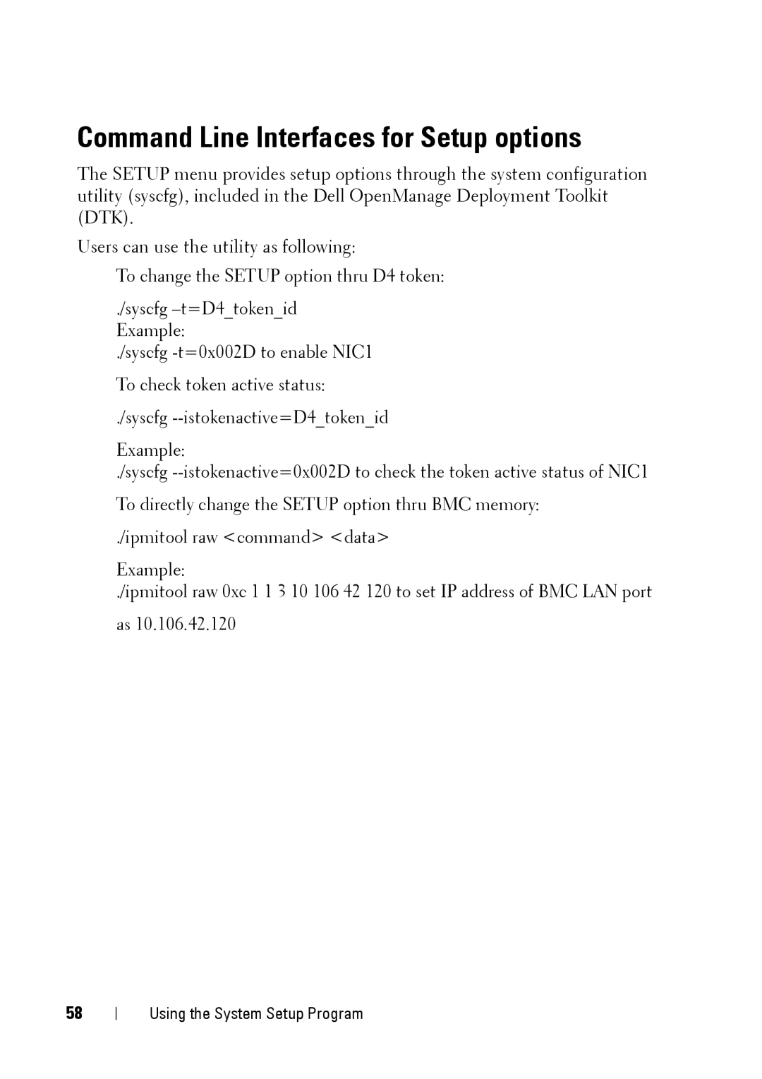 Dell C5220 owner manual Command Line Interfaces for Setup options 