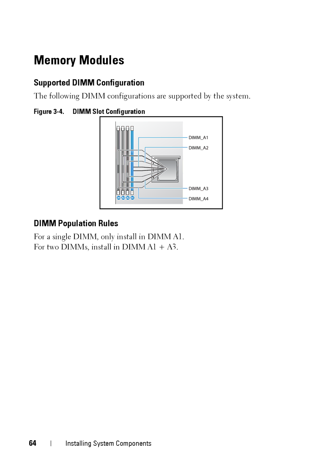 Dell C5220 owner manual Memory Modules, Supported Dimm Configuration, Dimm Population Rules 