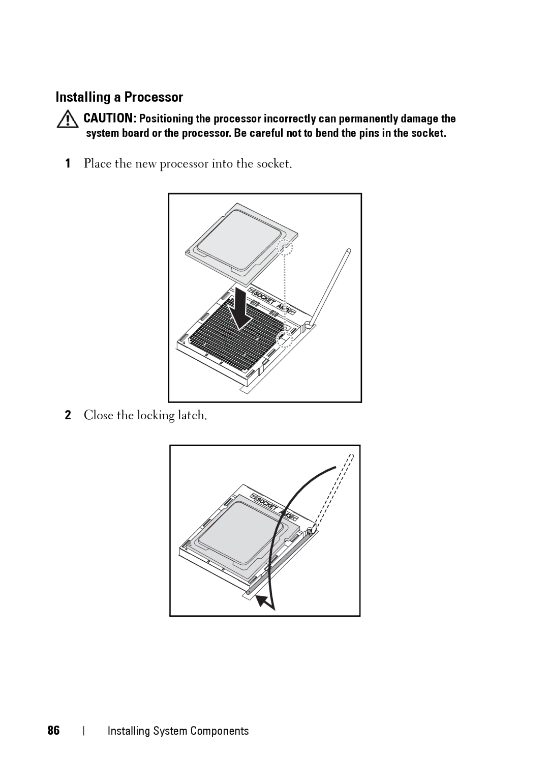 Dell C5220 owner manual Installing a Processor 