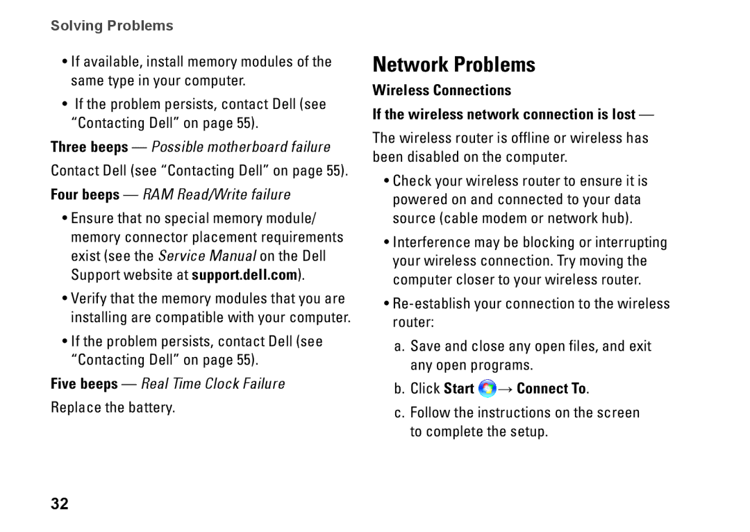 Dell PP40L, 0C547MA00 setup guide Network Problems, Solving Problems 