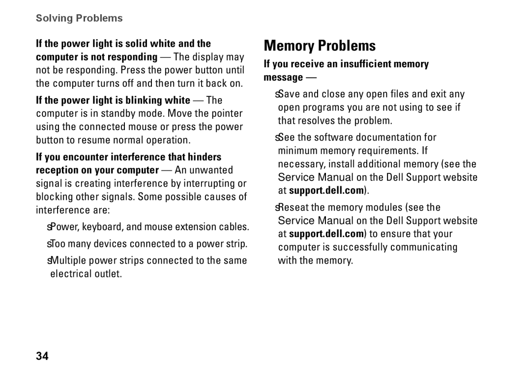 Dell PP40L, 0C547MA00 setup guide Memory Problems, If you receive an insufficient memory message 