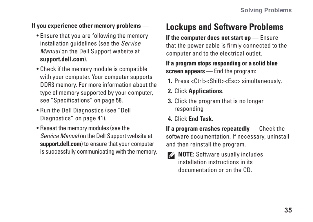 Dell PP40L, 0C547MA00 setup guide Lockups and Software Problems, Click Applications 