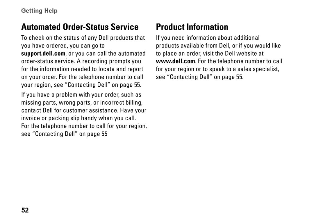 Dell PP40L, 0C547MA00 setup guide Product Information, Automated Order-Status Service 