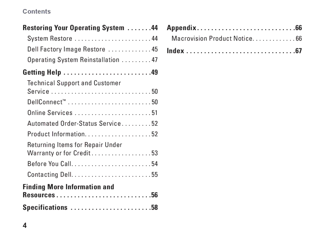 Dell PP40L, 0C547MA00 setup guide Finding More Information Resources Specifications Appendix 