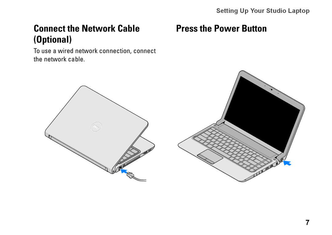 Dell PP40L, 0C547MA00 setup guide Connect the Network Cable Press the Power Button Optional 