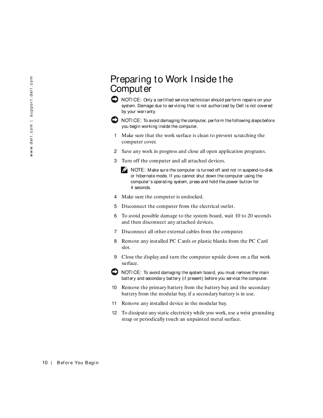 Dell C600 service manual Preparing to Work Inside Computer 