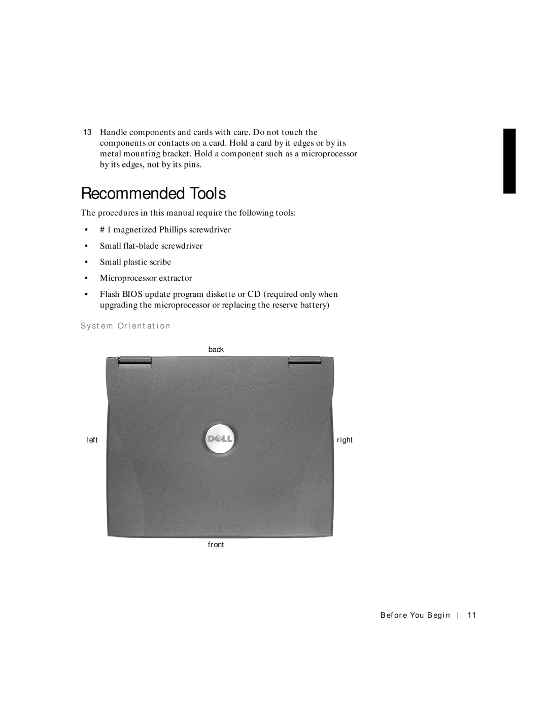 Dell C600 service manual Recommended Tools, S t e m O r i e n t a t i o n 