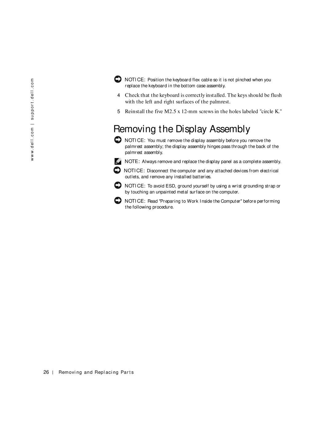 Dell C600 service manual Removing the Display Assembly 