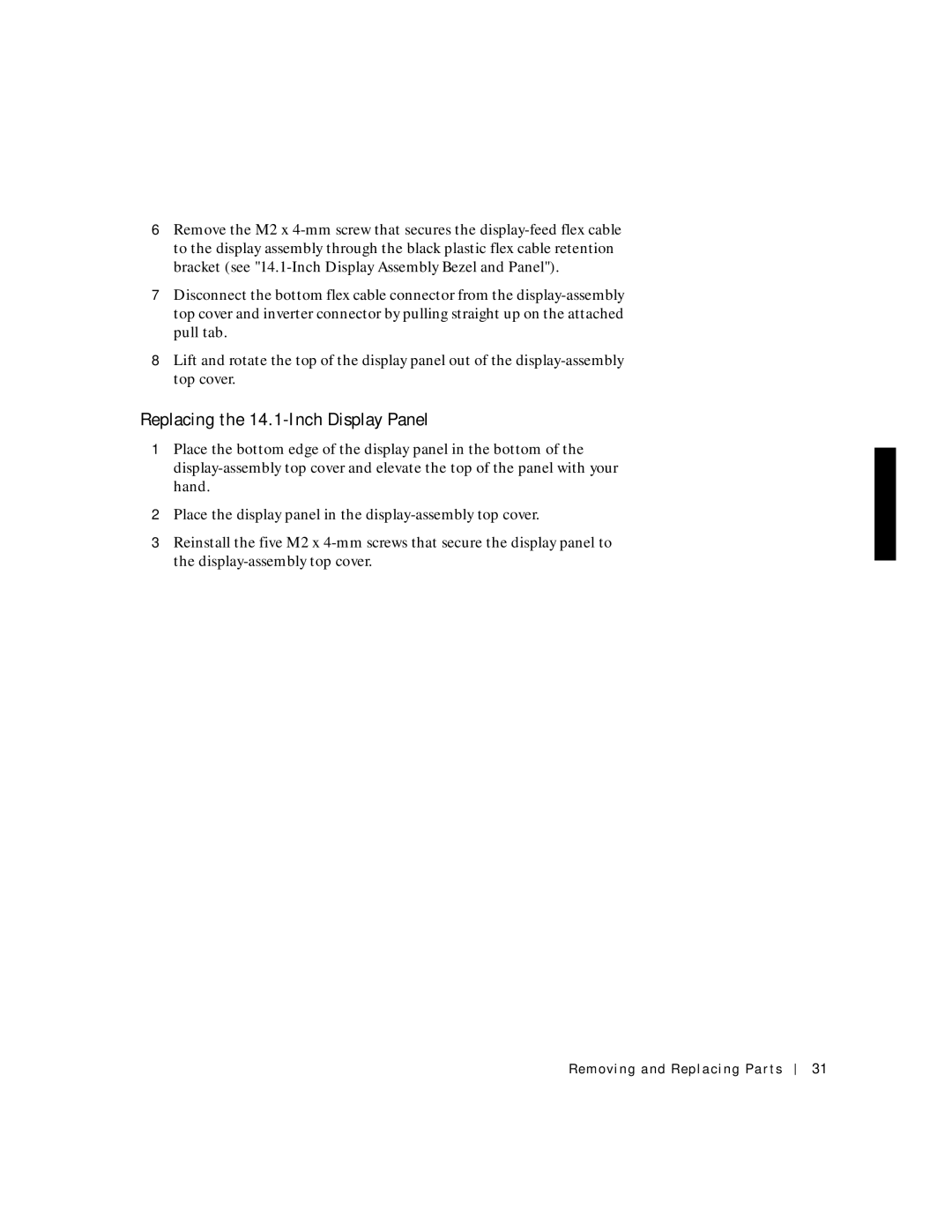 Dell C600 service manual Replacing the 14.1-Inch Display Panel 