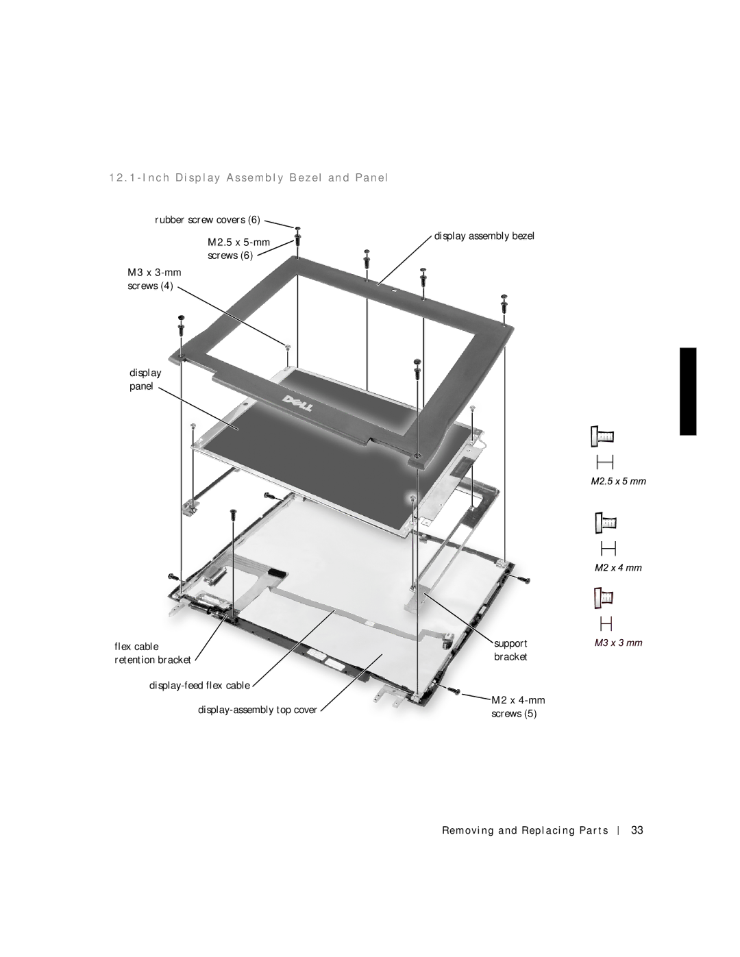 Dell C600 service manual Rubber screw covers M2.5 x 5-mm screws 