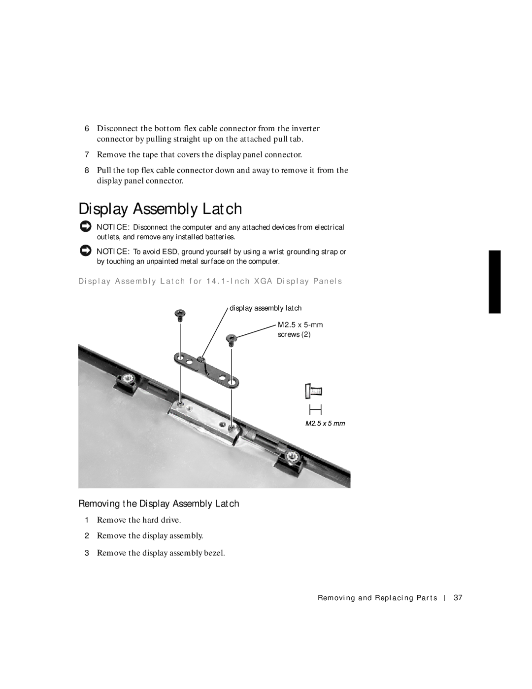 Dell C600 service manual Removing the Display Assembly Latch 