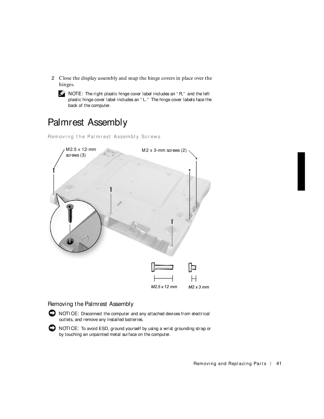 Dell C600 service manual Removing the Palmrest Assembly 