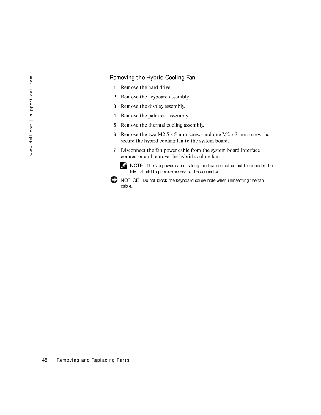 Dell C600 service manual Removing the Hybrid Cooling Fan 